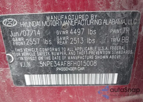 2015 Hyundai Sonata Limited z USA, uszkodzony, nr VIN 5NPE34AF8FH015008